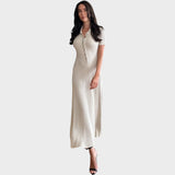 Esperanza Vestido de Malla con Decote en V y Botones