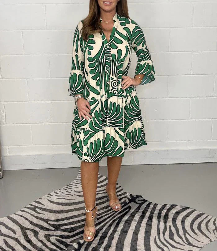 Fenella - Vestido Midi de Cuello en V Impreso