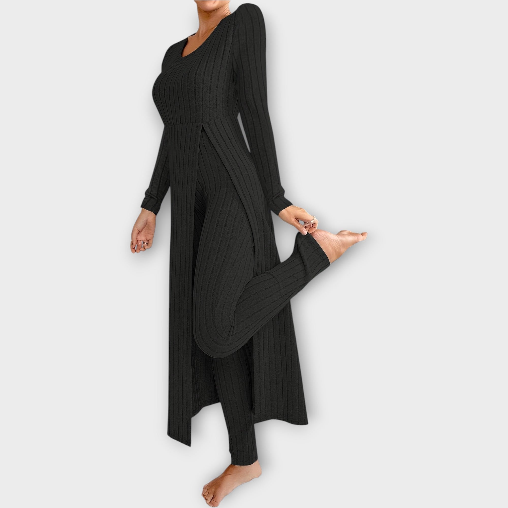 Conjunto Lounge de Punto Acanalado con Túnica de Escote en V