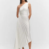 Sylviana - Vestido Midi Plisado de Un Hombro