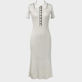 Esperanza Vestido de Malla con Decote en V y Botones