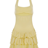 Vestido de Verano Bodycon Mini con Cuello Halter y Volantes para Mujeres