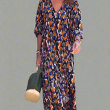 Walburga | Vestido Maxi Retro con Escote en V y Comodidad Elegante