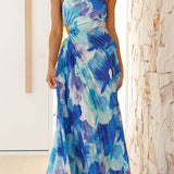 Deja - Vestido Maxi Plisado de Un Hombro con Estampado Floral
