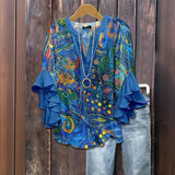 Eden™ - BLUSA VINTAGE CON ESTAMPADO ASTRAL Y DISEÑO ELEGANTE