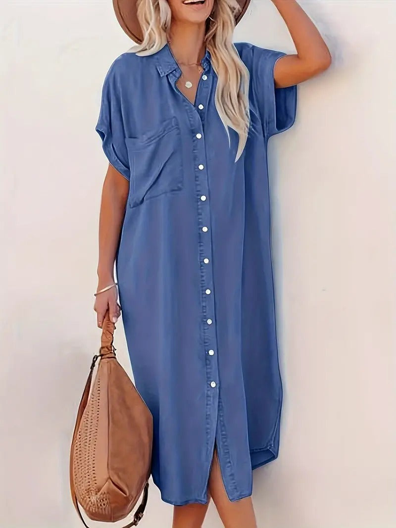 Samira-Vestido camisa con bolsillos fijos