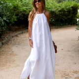 Brynn - Vestido Maxi de Algodón y Lino con Corte Halter para Mujeres