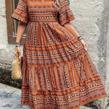 Sylpha - Vestido Bohemio de Estampado Étnico Elegante