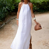 Brynn - Vestido Maxi de Algodón y Lino con Corte Halter para Mujeres