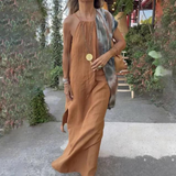 Brynn - Vestido Maxi de Algodón y Lino con Corte Halter para Mujeres