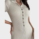 Esperanza Vestido de Malla con Decote en V y Botones