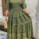 Sylpha - Vestido Bohemio de Estampado Étnico Elegante