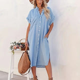Samira-Vestido camisa con bolsillos fijos