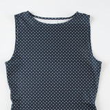 Vestido Mini Sin Mangas con Lunares para Mujer con Cintura Ajustada
