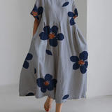 Fauna - Vestido de Cuello Redondo con Estampado Floral Elegante