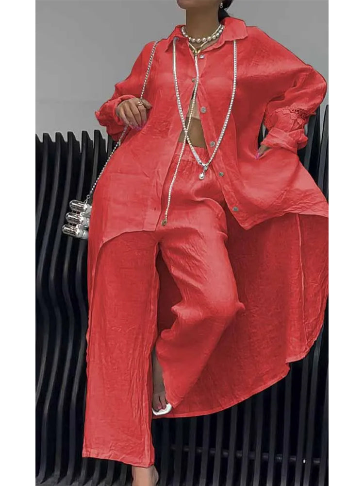 Conjunto de Top y Pantalones de Manga Larga con Dobladillo Irregular