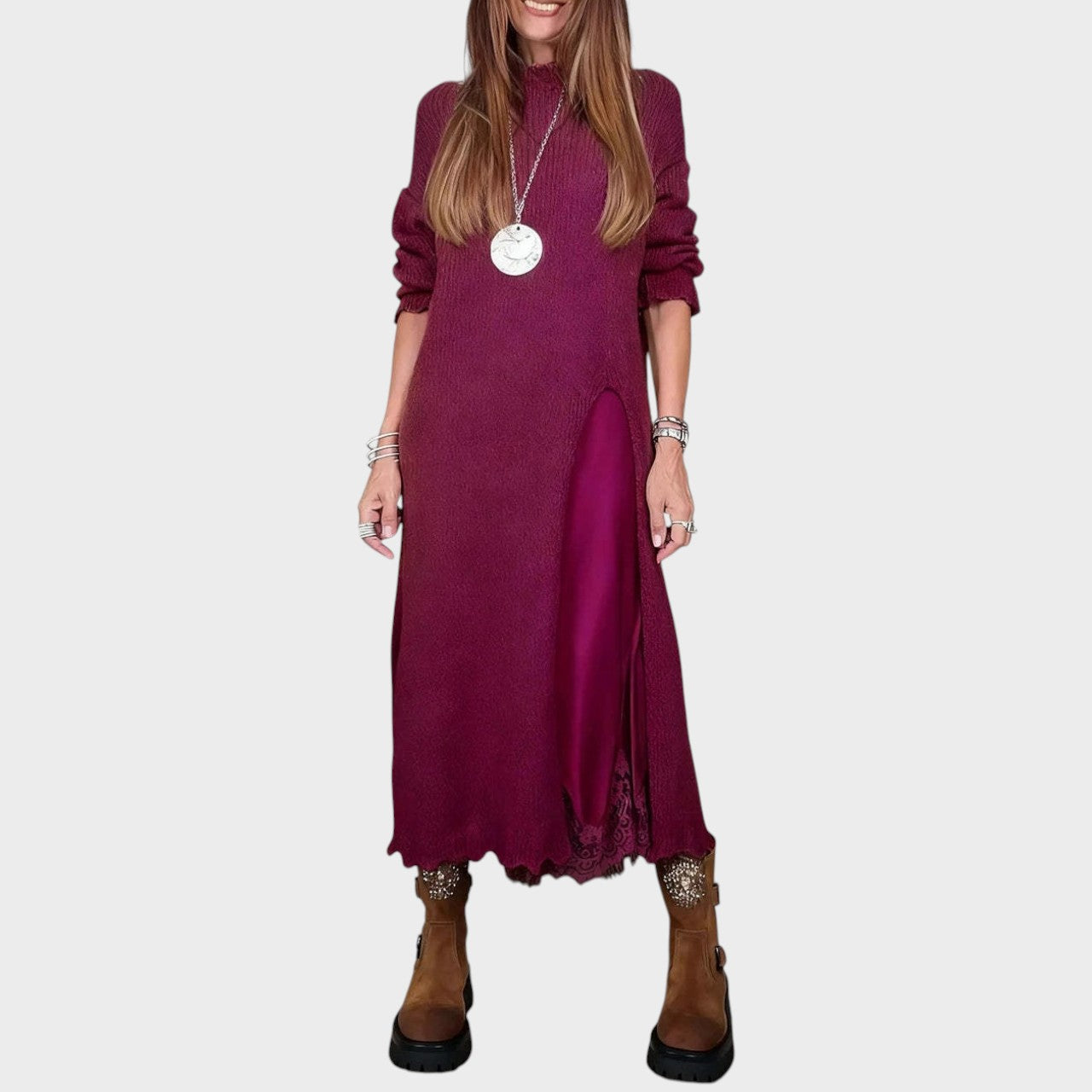 Vega Conjunto de Jersey y Vestido de Estilo Lencería