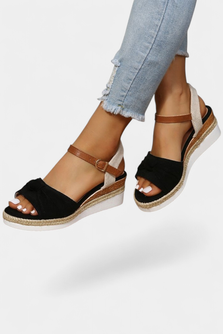 Loura Sandalias de Lona con Lazada y Plataforma Casual