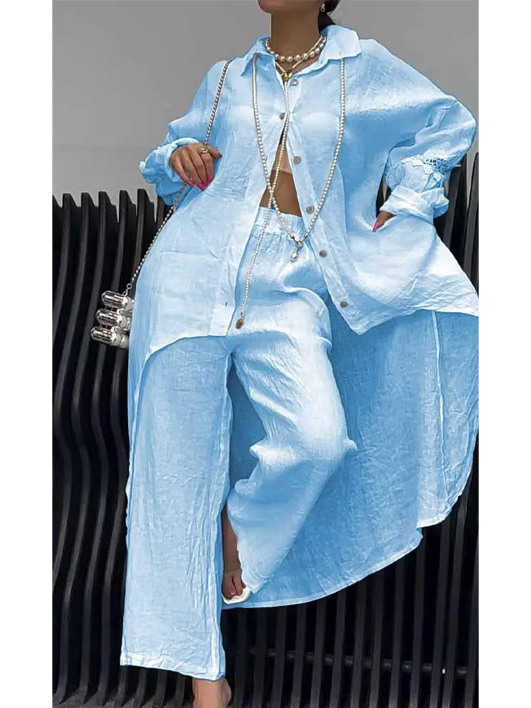 Conjunto de Top y Pantalones de Manga Larga con Dobladillo Irregular