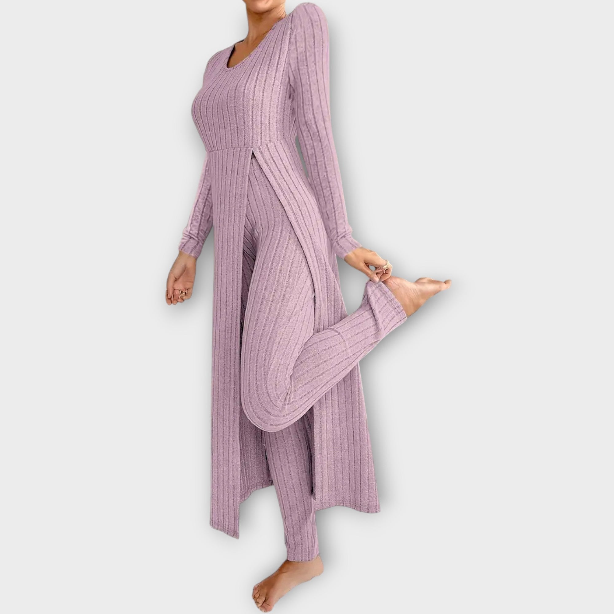 Conjunto Lounge de Punto Acanalado con Túnica de Escote en V