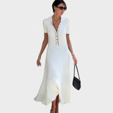 Esperanza Vestido de Malla con Decote en V y Botones