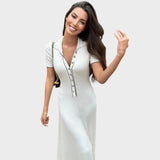 Esperanza Vestido de Malla con Decote en V y Botones