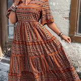 Sylpha - Vestido Bohemio de Estampado Étnico Elegante