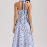 Belle - Vestido Midi con Estampado de Margaritas y Cuello Halter