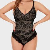 Body con escote en V profundo, tanga y efecto moldeador