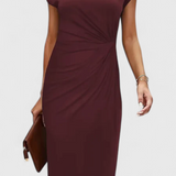 Katrina Vestido Midi Atemporal con Cuello Redondo y Detalle Drapeado