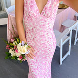 Farida - Vestido Maxi de Encaje Rosa