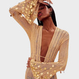 Capri Elegante Vestido Largo de Crochet Con Detalles Brillantes