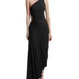 Sylviana - Vestido Midi Plisado de Un Hombro