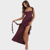 Amira Vestido largo ciruela oscuro