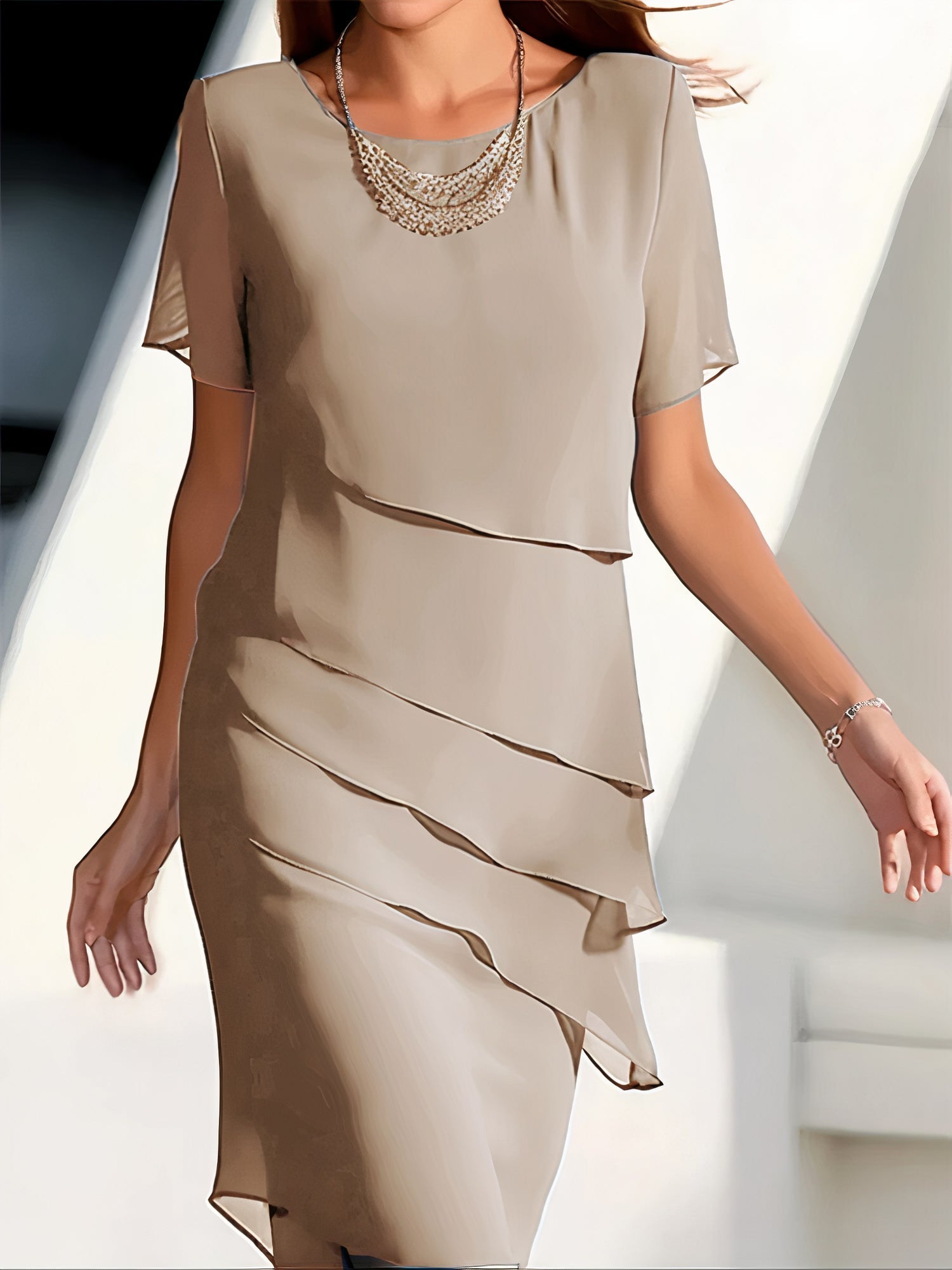 Vestido de Chiffon de Seda Plisado