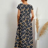 Hannah™ - Vestido impreso elegante de cuello redondo con bolsillos