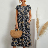 Hannah™ - Vestido impreso elegante de cuello redondo con bolsillos