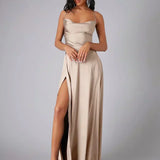 Vestido Maxi de Noche con Tirantes de Espagueti para Mujeres con Alta Rendija