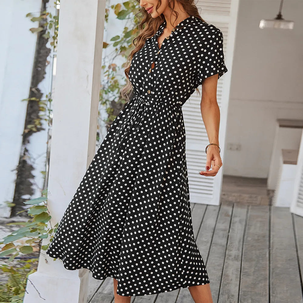 Dotarie™ Vestido Camisero Midi con Lunares