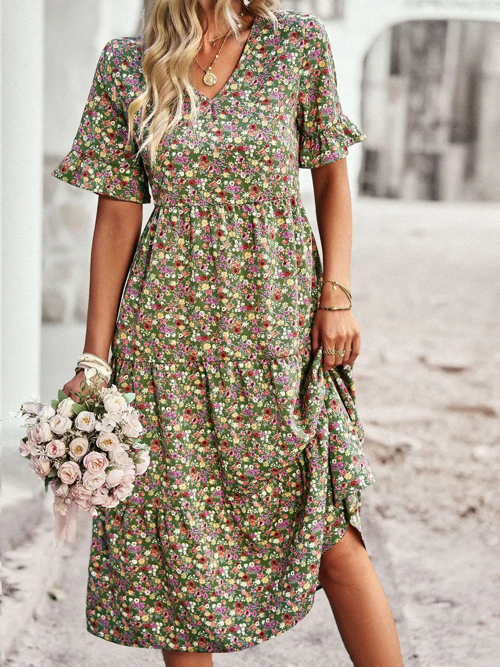 Layla™ - Vestido Impreso Elegante con Escote en V