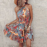 Loxley - Vestido Mini Impreso Irregular Sin Espalda