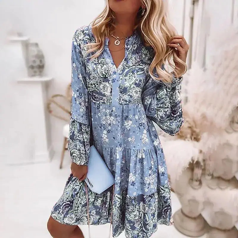 Helena - Vestido A-Line con Escote en V Floral
