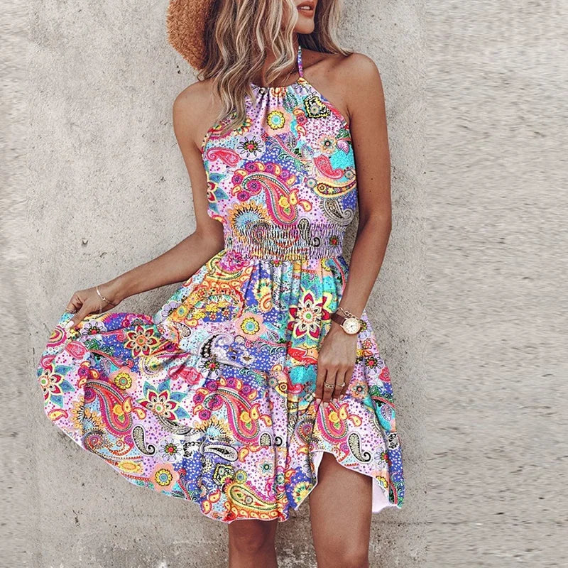 Loxley - Vestido Mini Impreso Irregular Sin Espalda