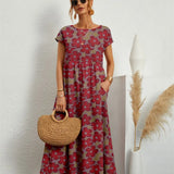 Hannah™ - Vestido impreso elegante de cuello redondo con bolsillos