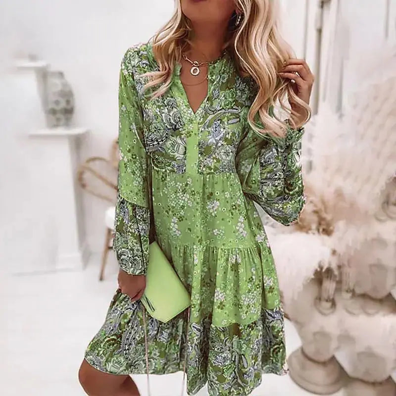 Helena - Vestido A-Line con Escote en V Floral