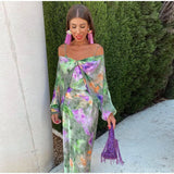 Anisten - Vestido Maxi Elegante con Estampado Halo-Dye y Bufanda Removible