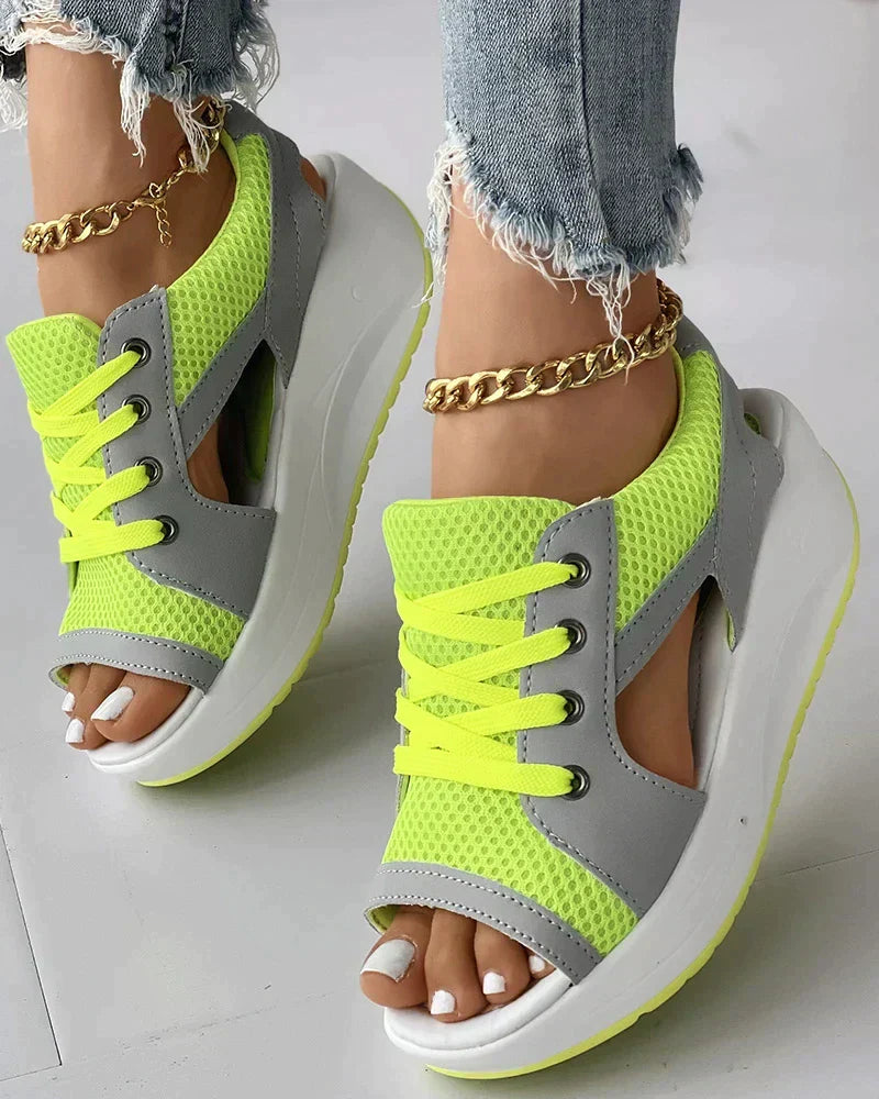 Pink® | Orthopedic muffin sandals with cutout and laces