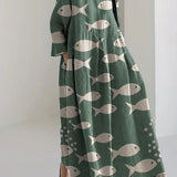 Jolie - Vestido Midi Suelto con Estampado de Peces