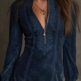 Azulena ❘ Vestido mini vintage de ante con encaje