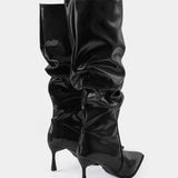 Botas de Cuero Sintético con Pliegues y Punta Afila
